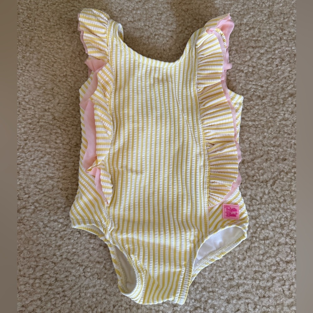 Ruffle Butts Yellow and White Striped Swimsuit